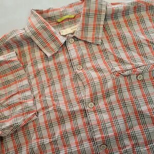 Royal Robbins Mens Medium Orange Plaid Short Sleeve Cotton Button Down Shirt